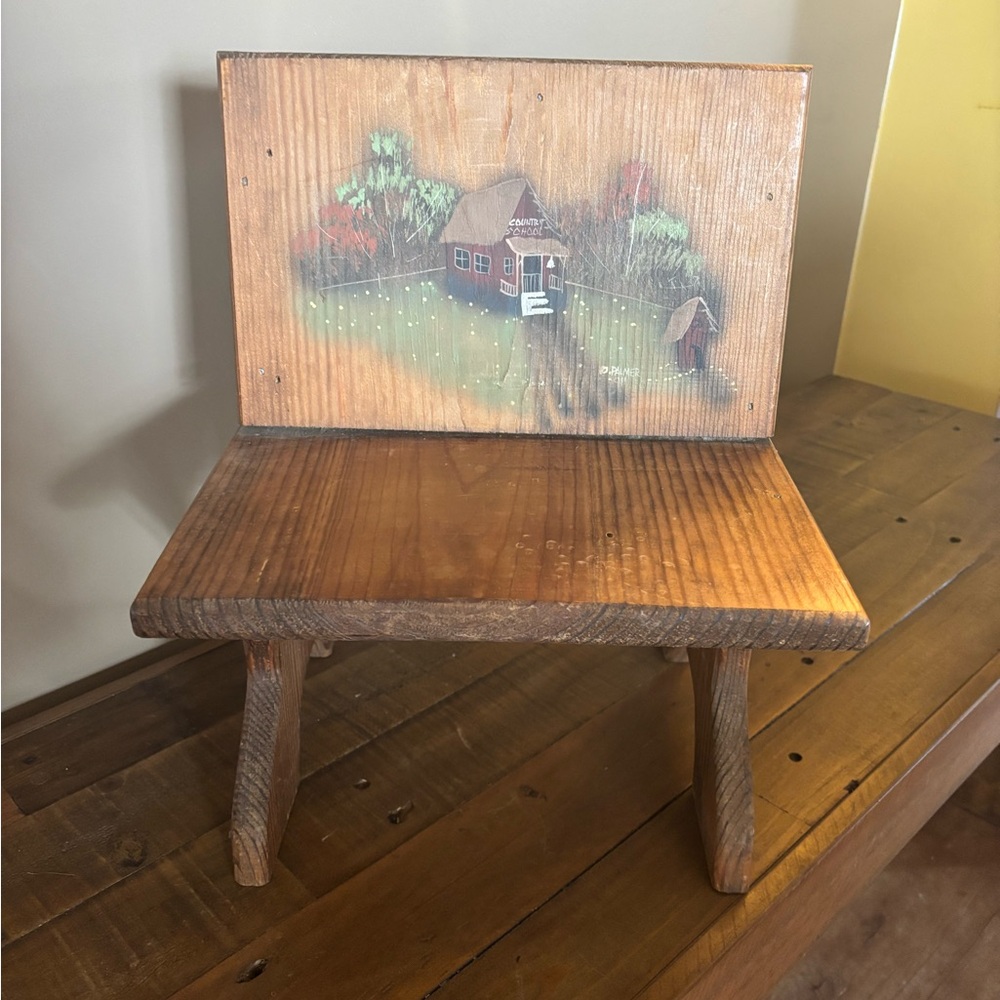 Hand-Painted Wooden school desk with Cottage Scene